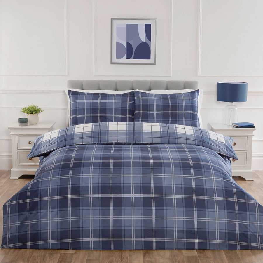 Seattle Navy Check Reversible Super Soft Duvet Set