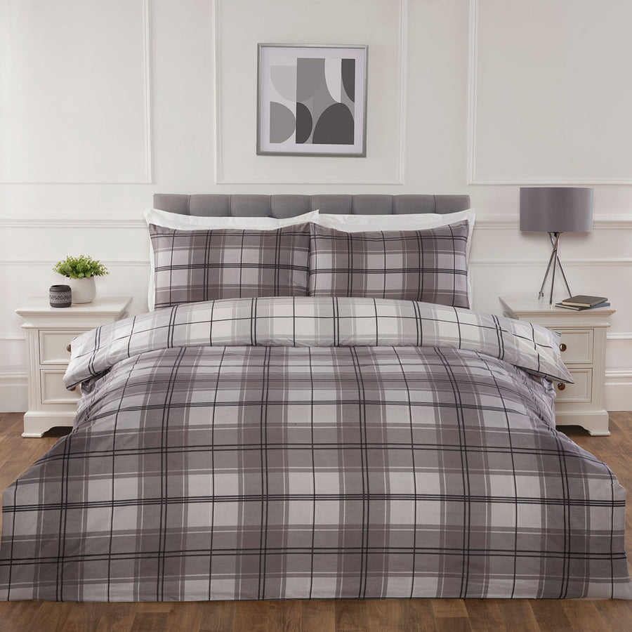 Seattle Grey Check Reversible Super Soft Duvet Set