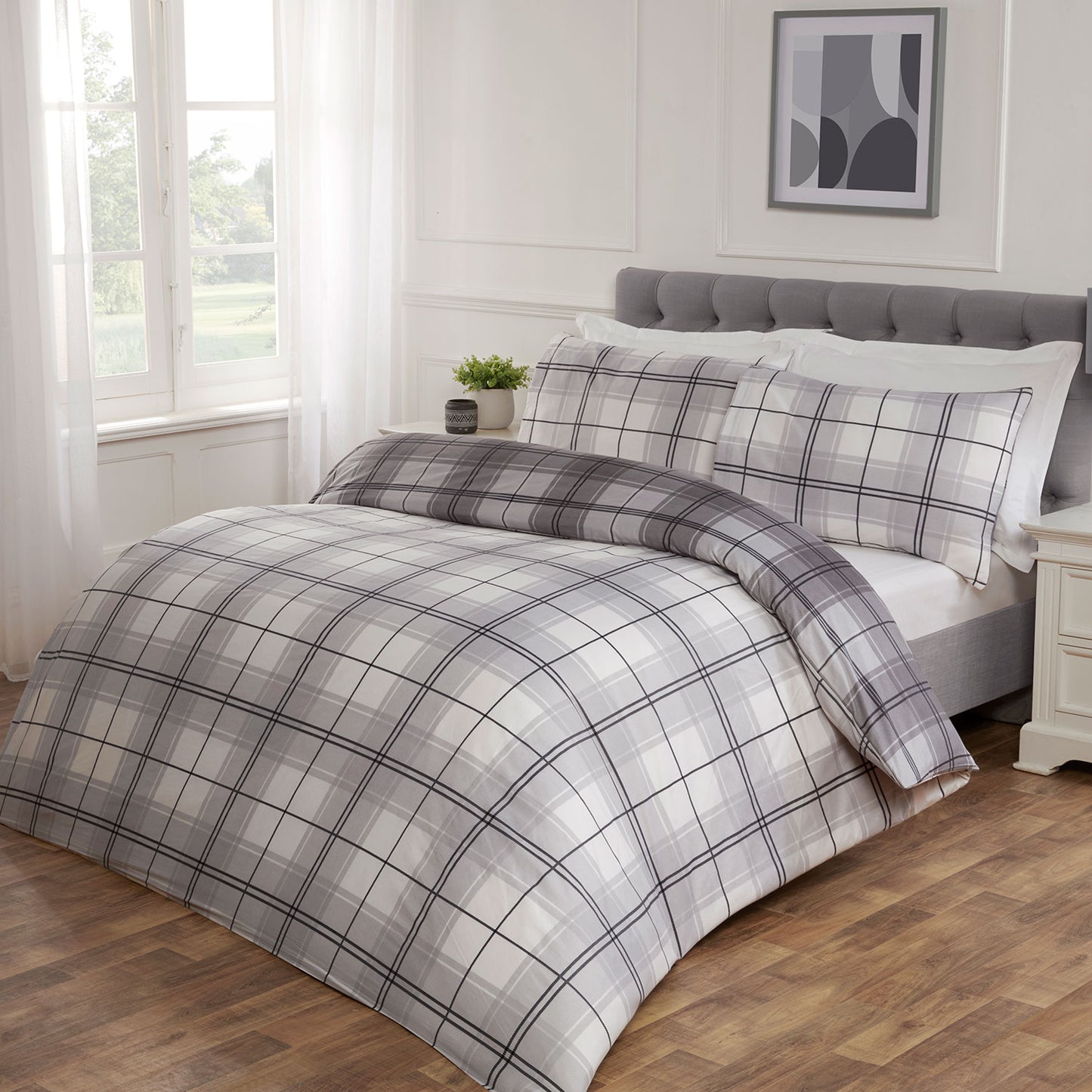Seattle Grey Check Super Soft Duvet Set