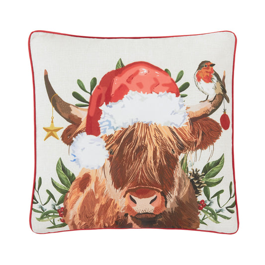 Henry Highland Cow Christmas Canvas Cushion (43cm x 43cm)