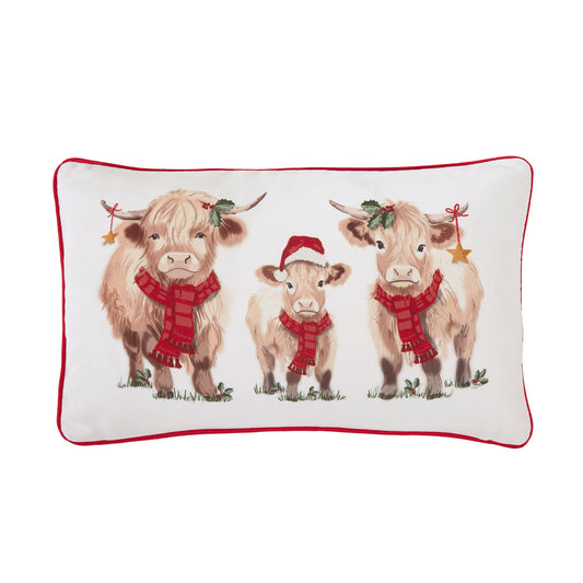 Wrapped Up Warm Highland Cows Printed Canvas Cushion (30cm x 50cm)