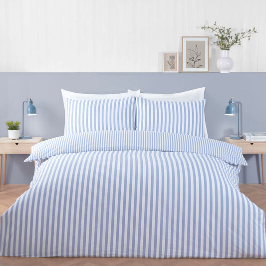 Cool Comfort Blue Stripe Cotton Lyocell Duvet Set