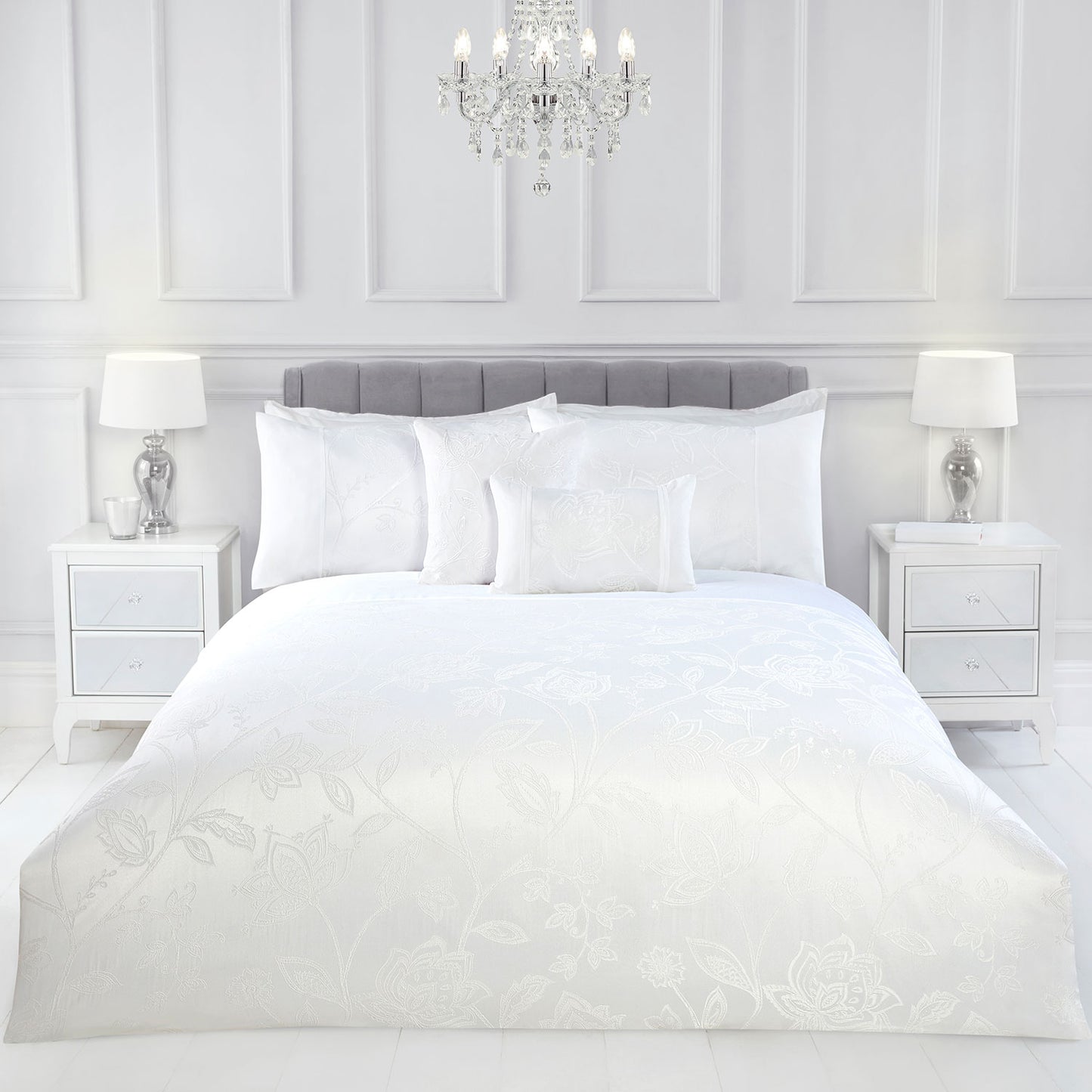 Dorchester White Embellished Jacquard Duvet Set