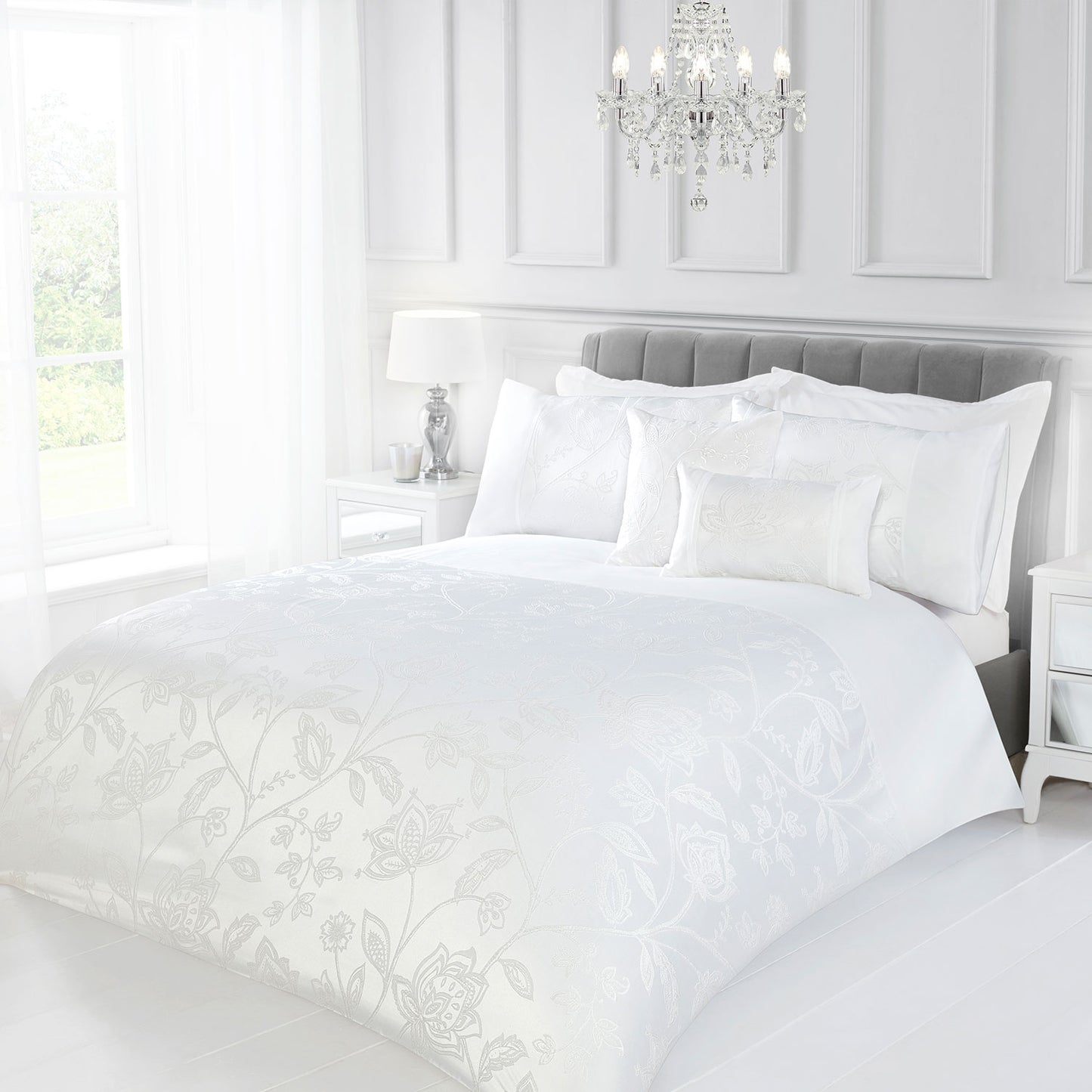 Dorchester White Embellished Jacquard Duvet Set