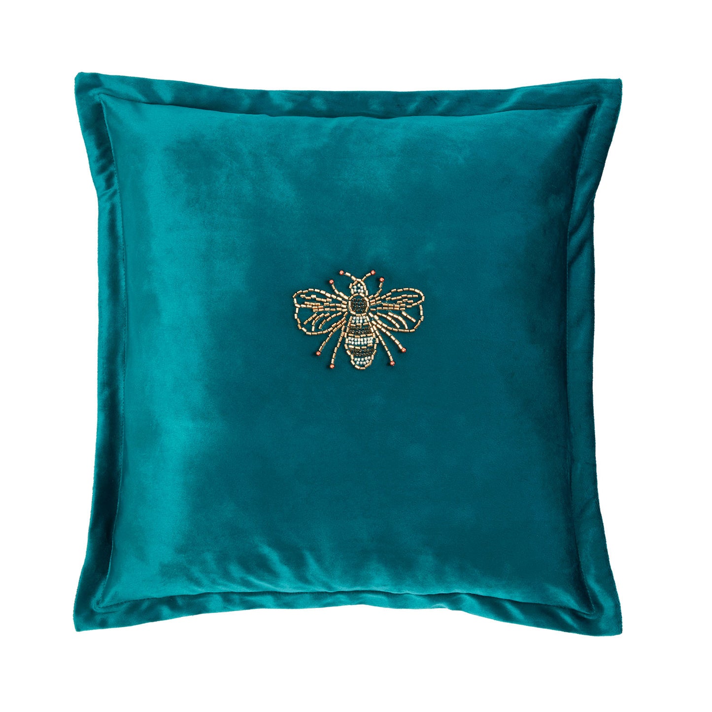 Bee Jewel Beaded Teal Velvet Cushion (43cm x 43cm)