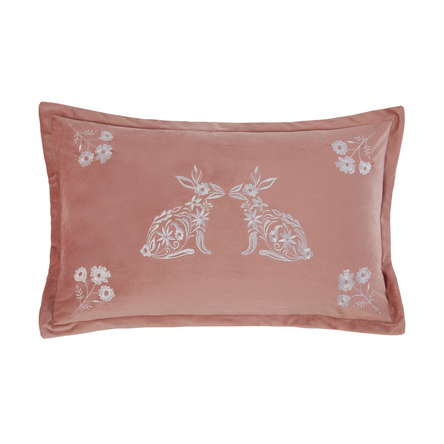Ornate Hares Blush Pink Embroidered Cushion (30cm x 50cm) Julian