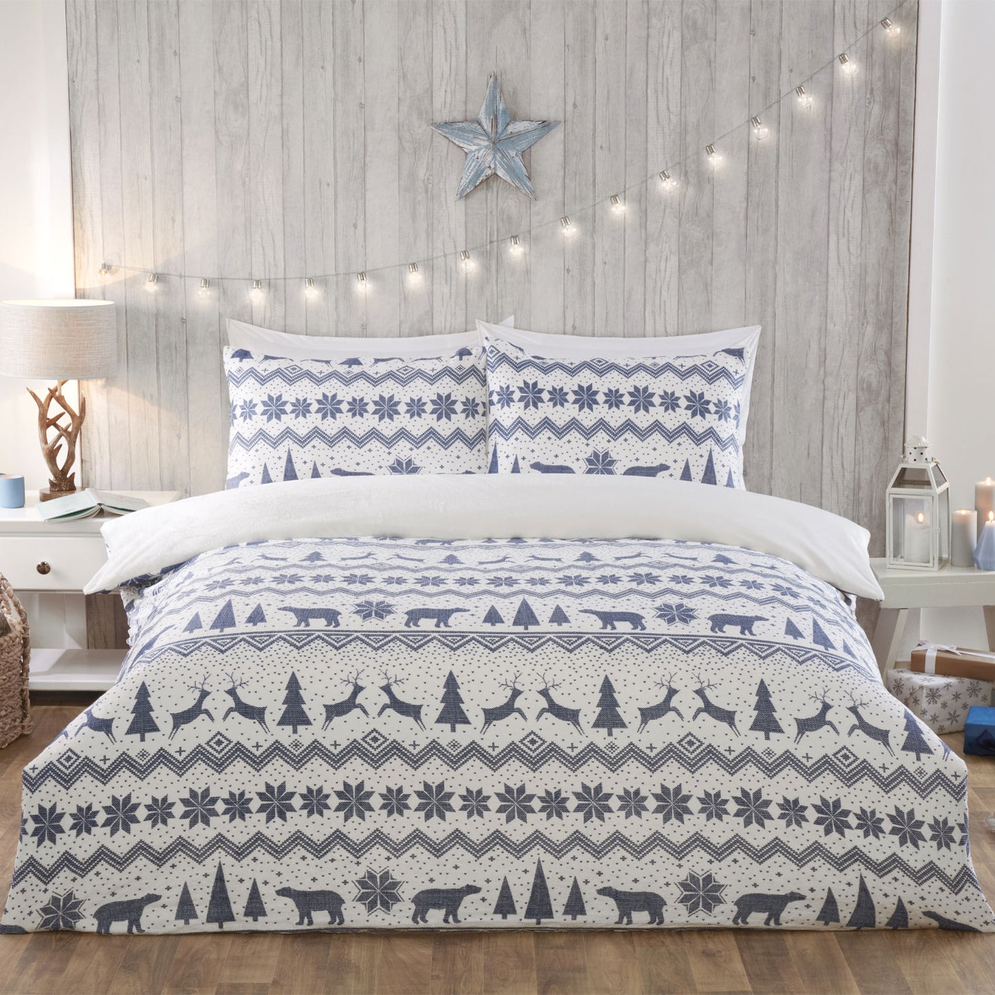 Fairisle Blue Reversible Fleece Duvet Set