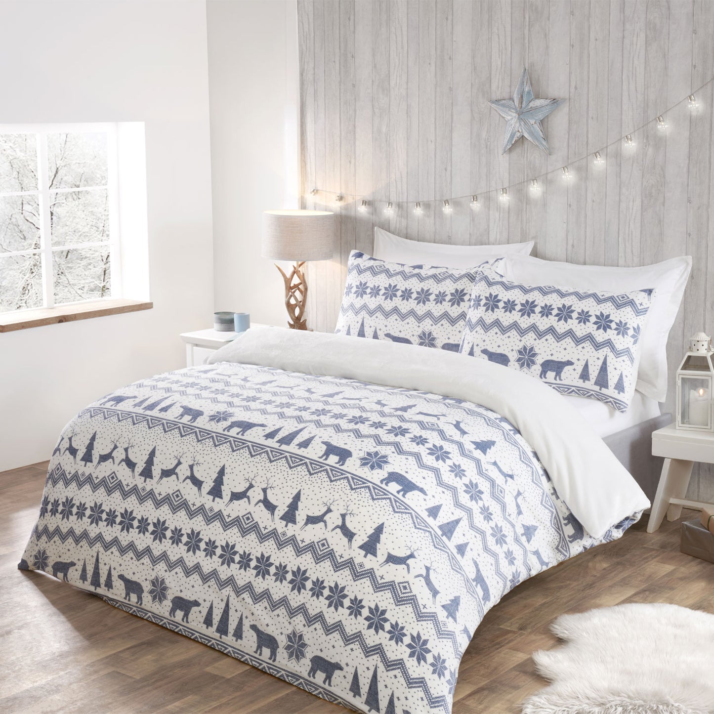 Fairisle Blue Reversible Fleece Duvet Set