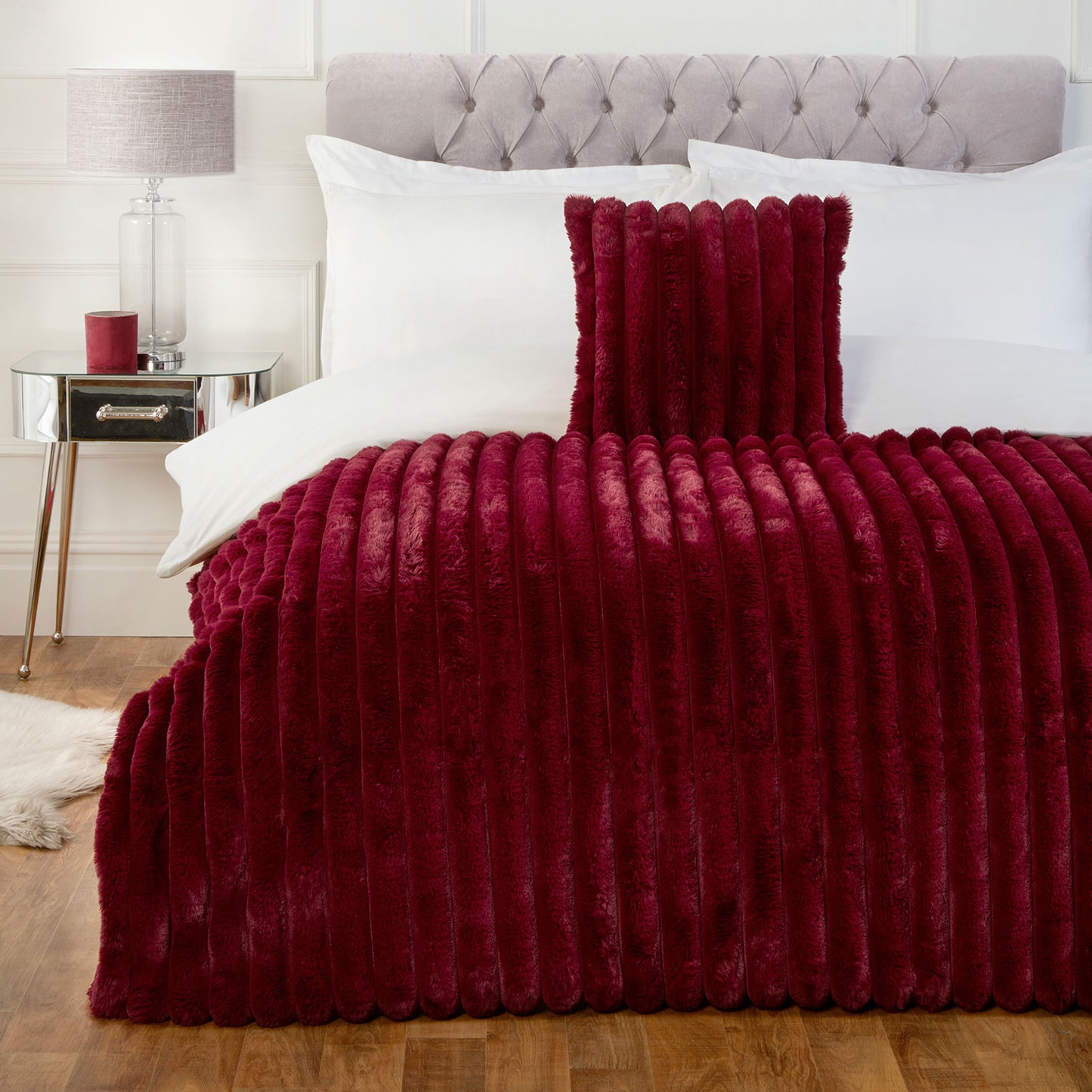 Fairmont Claret Luxury Faux Fur Cushion (43cm x 43cm)