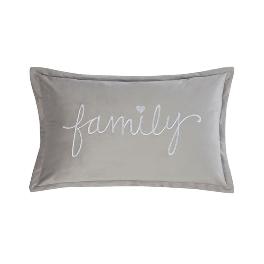 Family Silver Embroidered Velvet Cushion (30cm x 50cm)