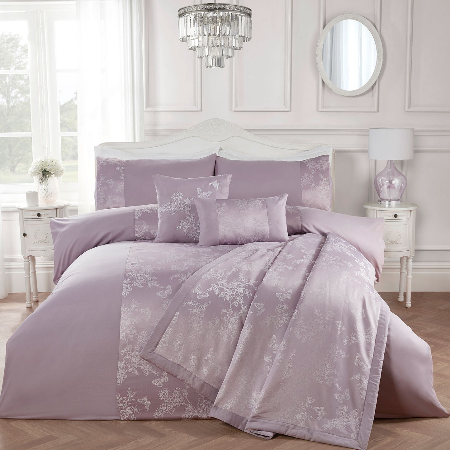 Felicity Lilac Luxury Jacquard Throw (160cm x 240cm)