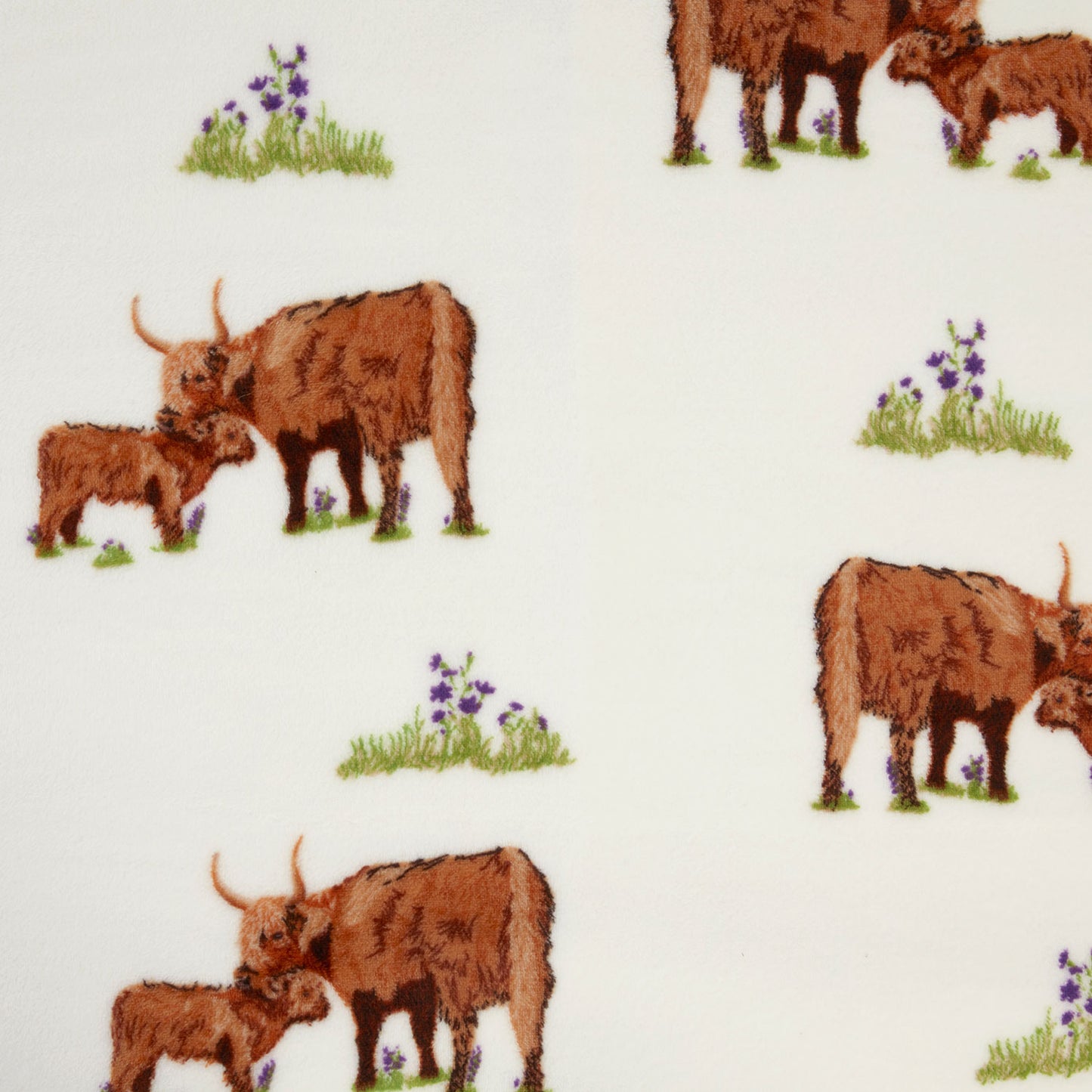 Highland Cow Natural Printed Fleece Throw (130cm x 150cm)