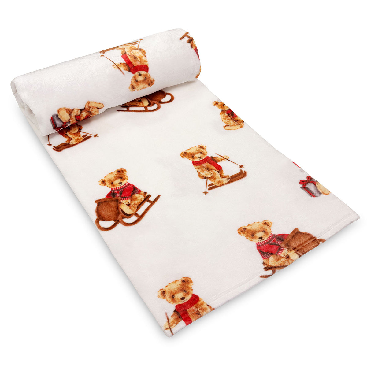 Bertie Bear Christmas Printed Fleece Throw (130cm x 150cm)