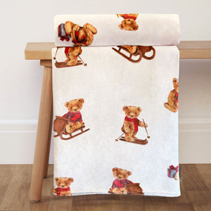 Bertie Bear Christmas Printed Fleece Throw (130cm x 150cm)