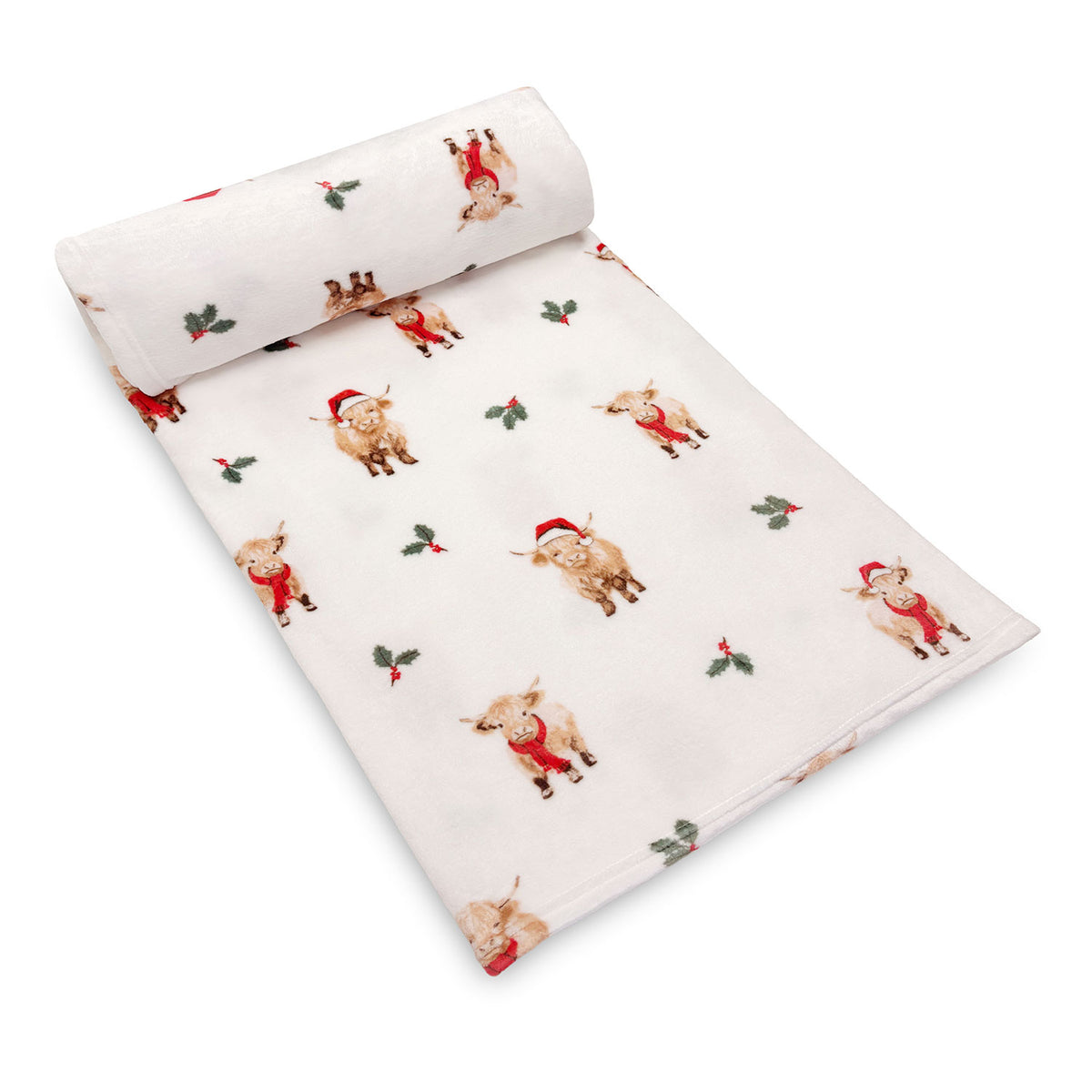 Henry Highland Cow Christmas Printed Fleece Throw (130cm x 150cm)