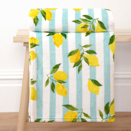Summer Lemons Printed Fleece Throw (130cm x 150cm)