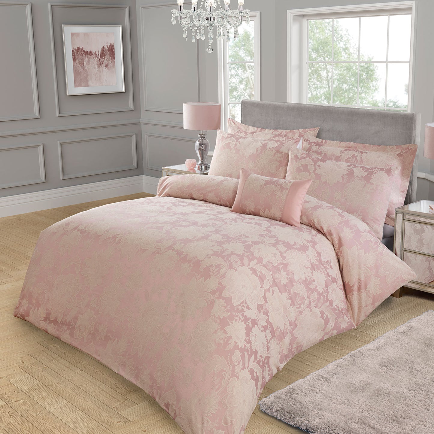 Florentina Blush Pink Jacquard Duvet Cover