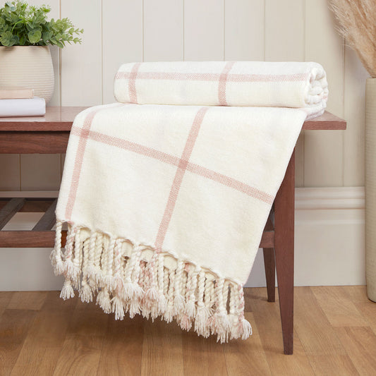 Freya Blush Chenille Check Throw (130cm x 180cm)