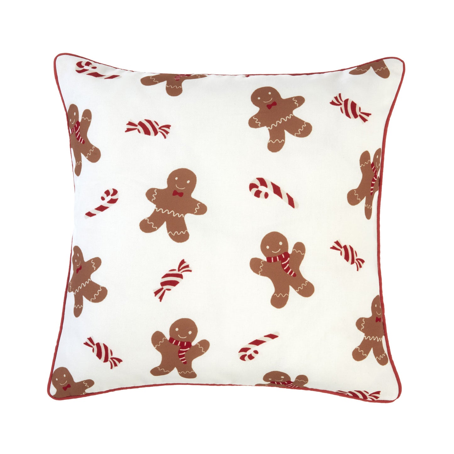 Gingerbread Men White Printed Cushion (43cm x 43cm)