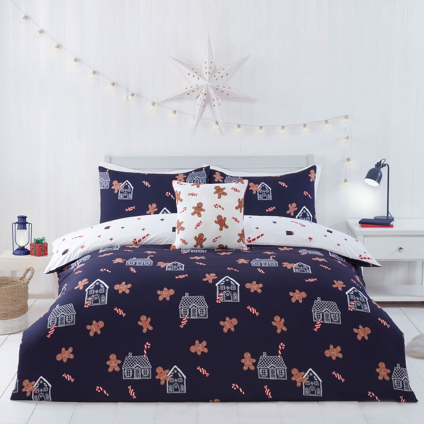 Gingerbread Delight Navy Blue Reversible Duvet Set