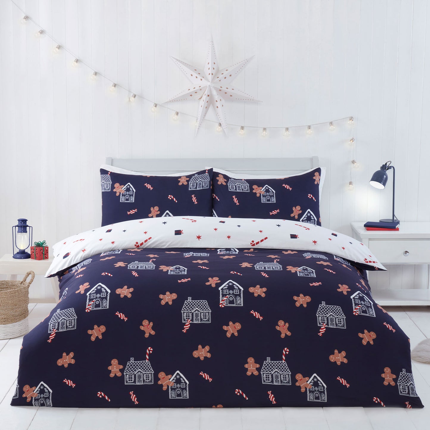 Gingerbread Delight Navy Blue Reversible Duvet Set