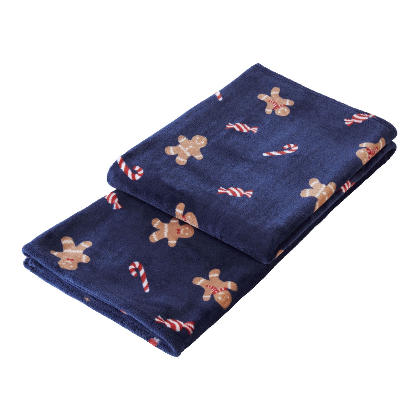 Gingerbread Men Printed Navy Fleece Throw (130cm x 150cm)