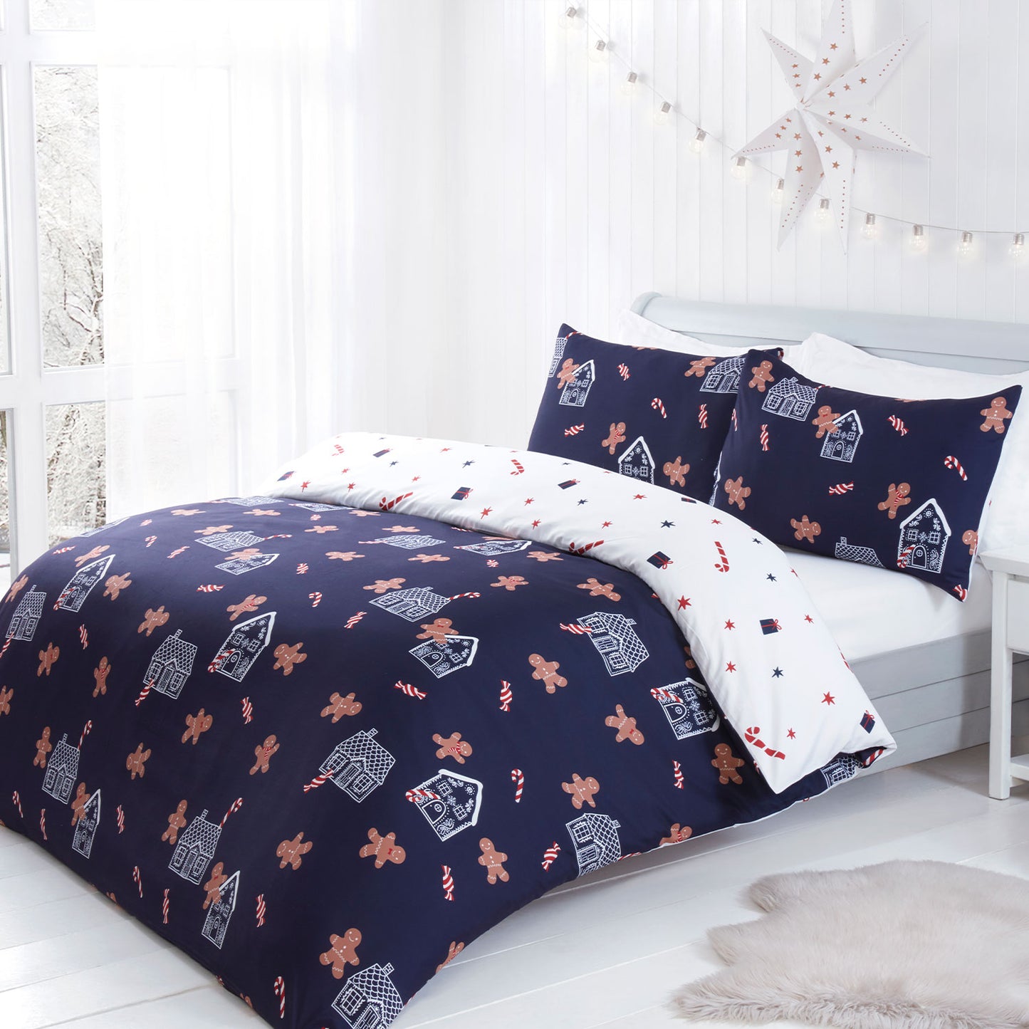 Gingerbread Delight Navy Blue Reversible Duvet Set