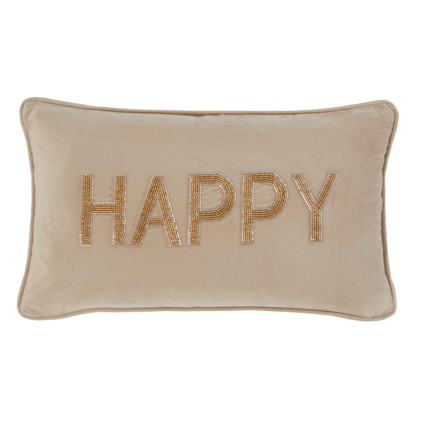 Happy Natural Jewelled Boudoir Cushion (30cm x 50cm)