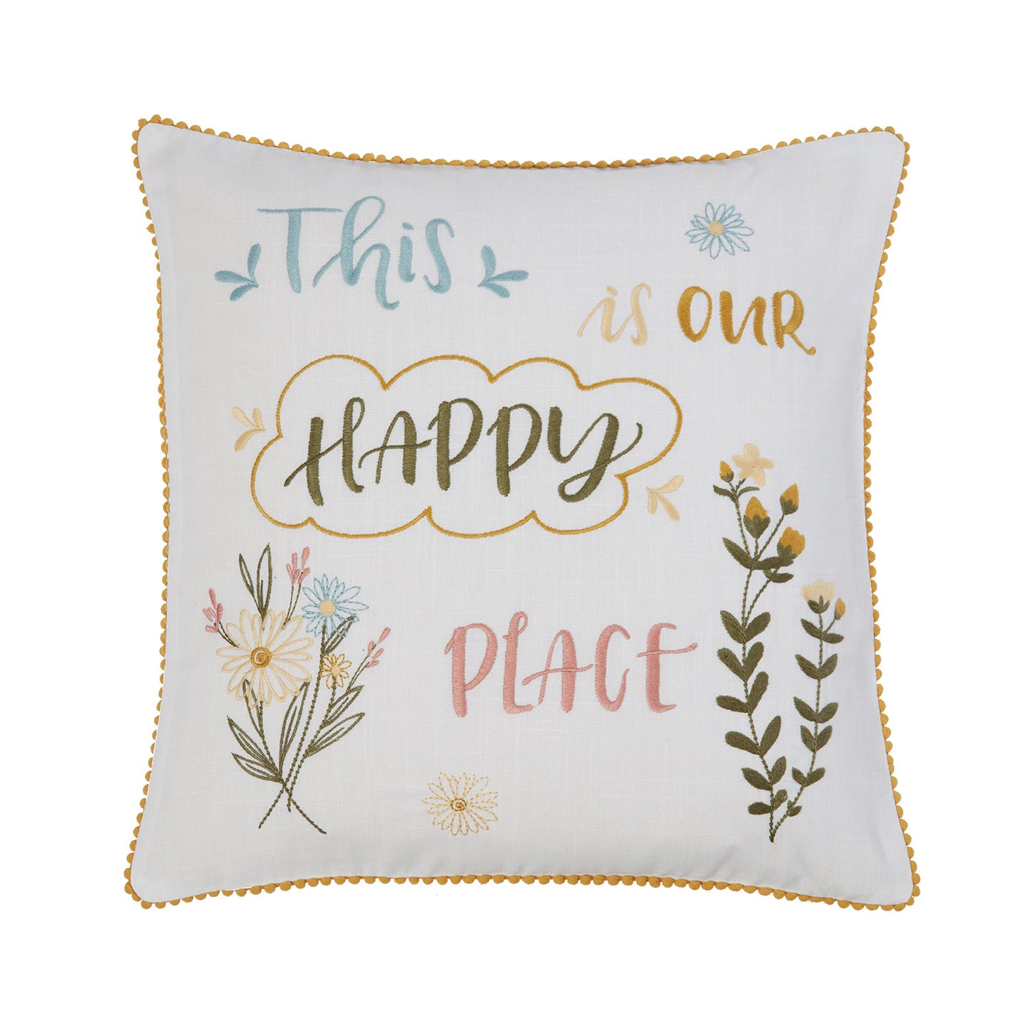 This Is Our Happy Place Embroidered Cushion (43cm x 43cm)
