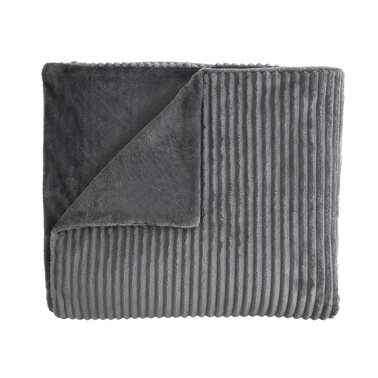 Brooklyn Charcoal Chunky Ribbed Fleece Throw (130cm x 180cm
