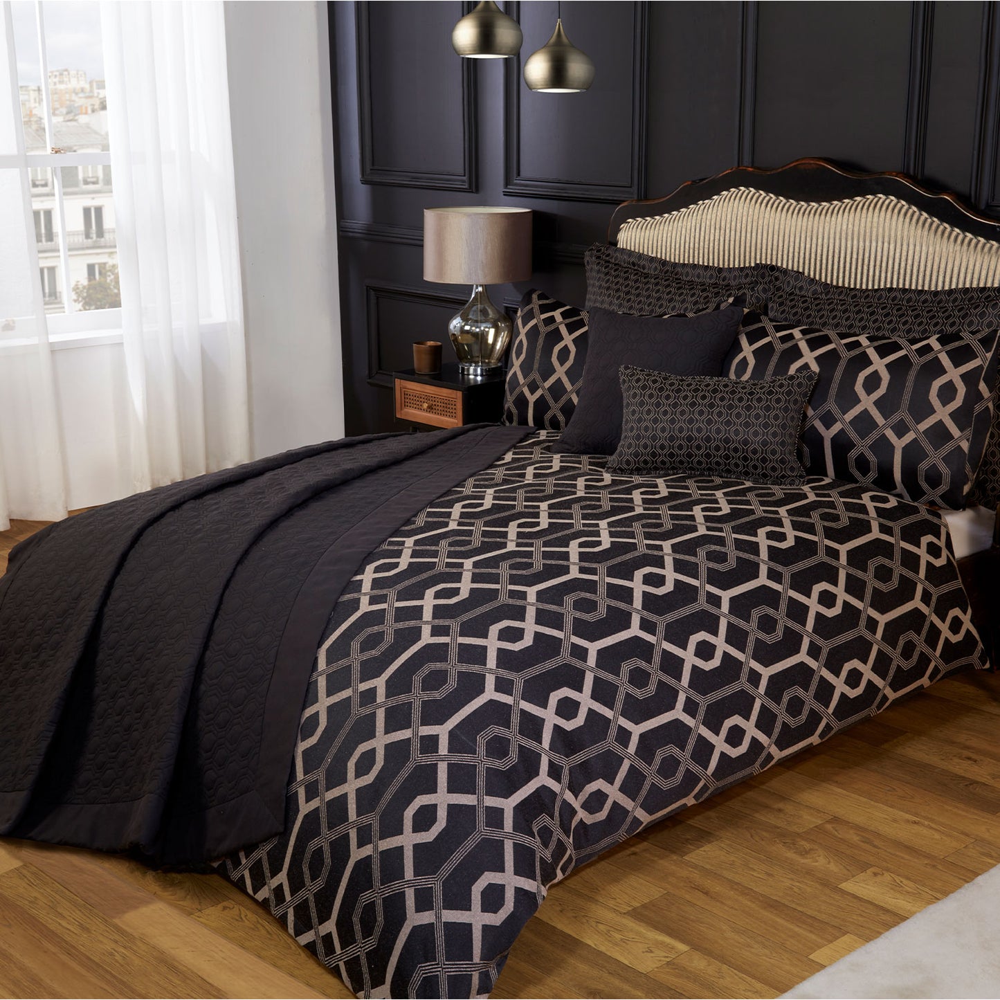 Harrison Black Geo Jacquard Duvet Cover