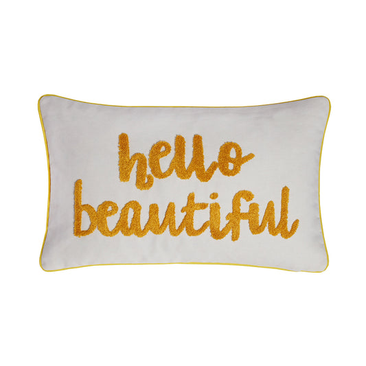 Hello Beautiful Ochre Embroidered Cushion (30cm x 50cm)