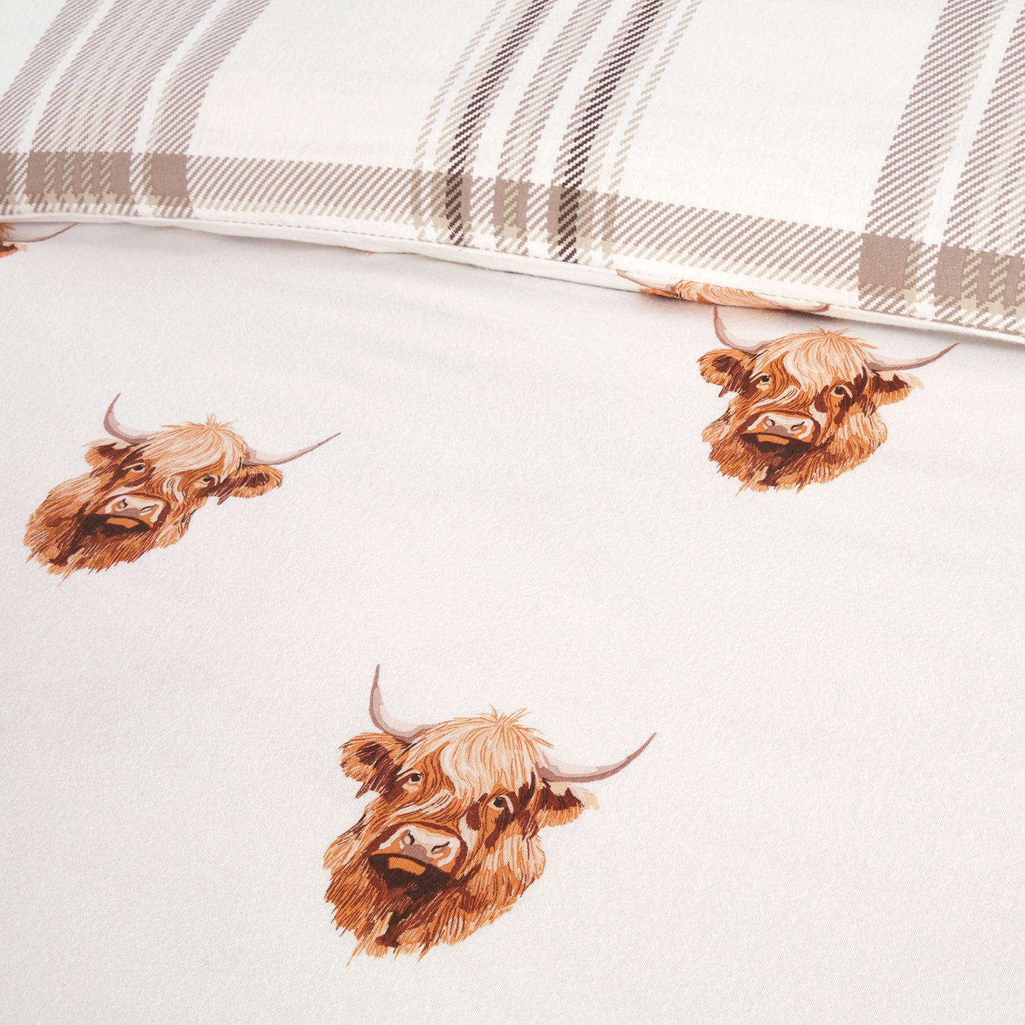 Henry Highland Cow Natural Brushed Cotton Reversible Duvet Set