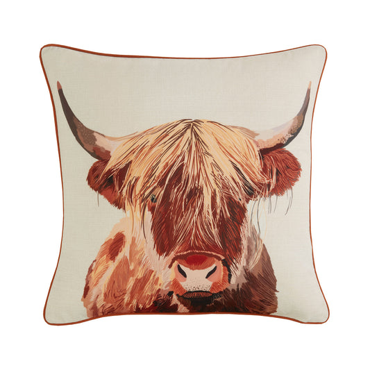 Printed Canvas Highland Cow Cushion (43cm x 43cm)