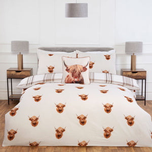 Highland Cow Natural Brushed Cotton Reversible Duvet Set