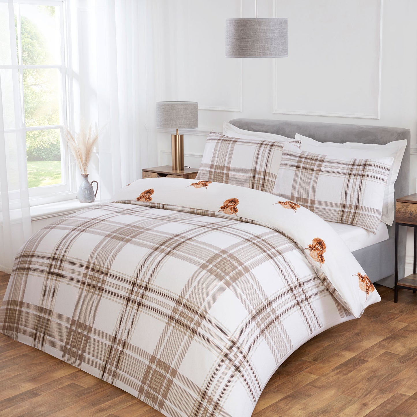 Henry Highland Cow Natural Brushed Cotton Reversible Duvet Set