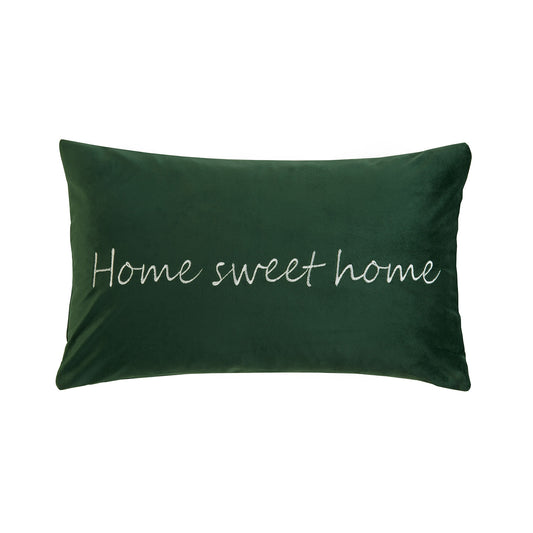 Home Sweet Home Emerald Velvet Embroidered Cushion (30cm x 50cm)