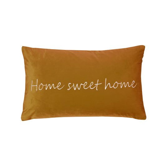 Home Sweet Home Ochre Embroidered Cushion (30cm x 50cm)