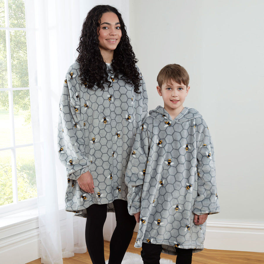 Bee Silver Grey Oversized Fleece Hoodie