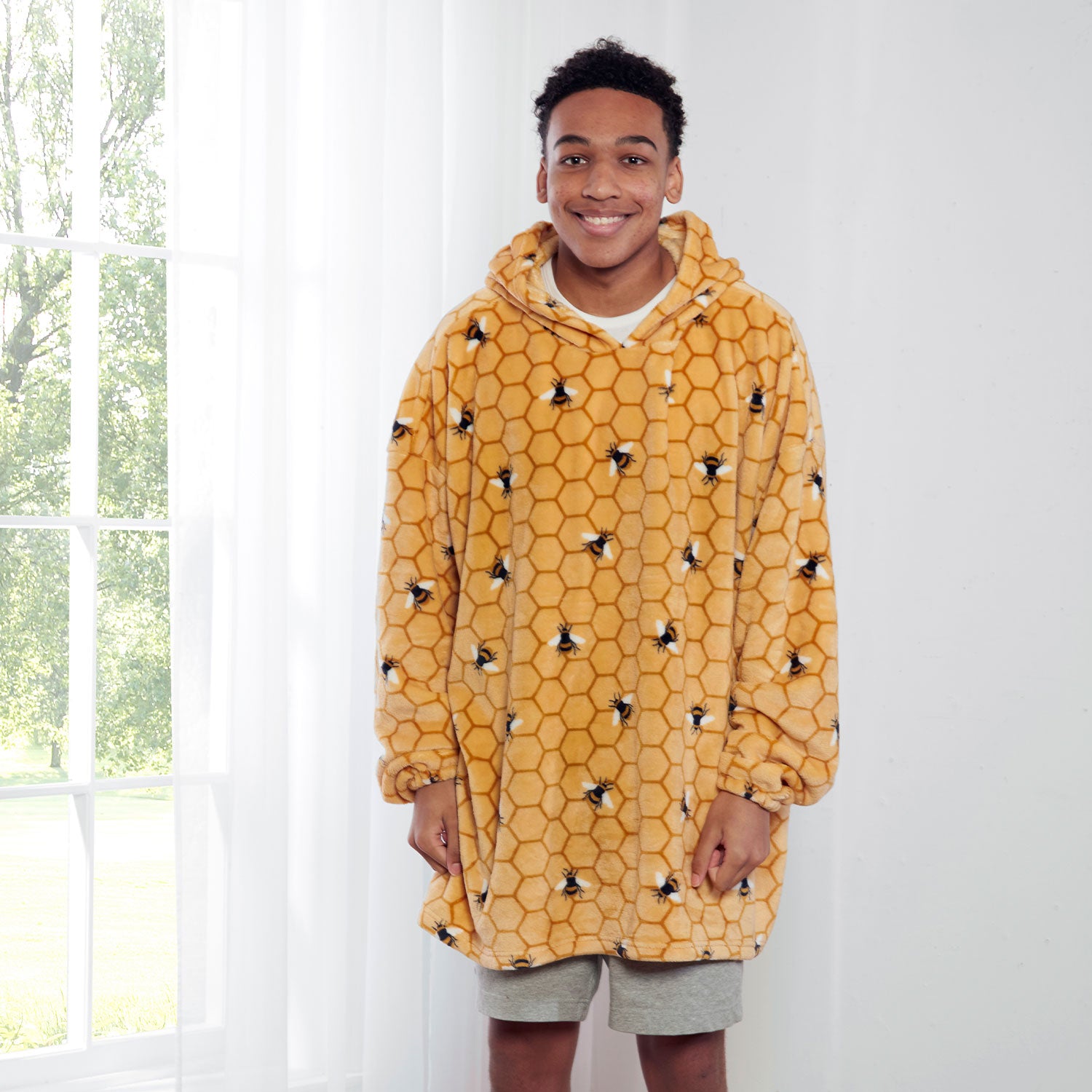 Bee Ochre Yellow Oversized Fleece Hoodie | S/M, L/XL | Julian Charles