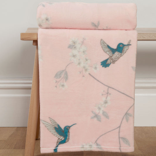 Hummingbird Pink Printed Fleece Throw (130cm x 150cm)