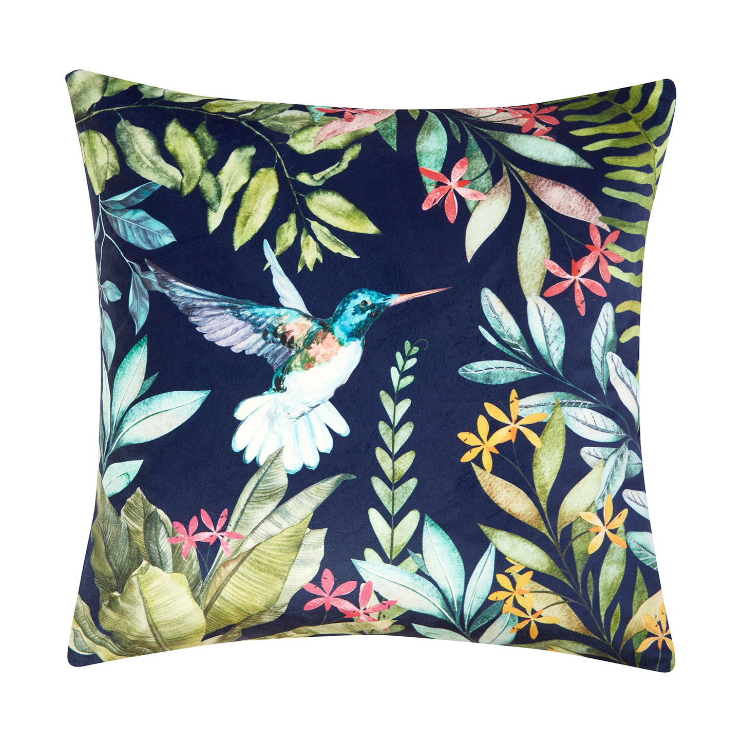 Hummingbird In Flight Multi Velvet Cushion (43cm x 43cm)