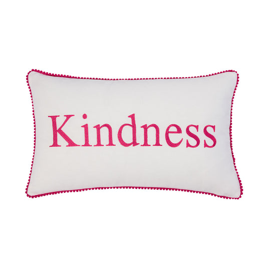 Kindness Fuchsia Trim Embroidered Slogan Cushion (30cm x 50cm)