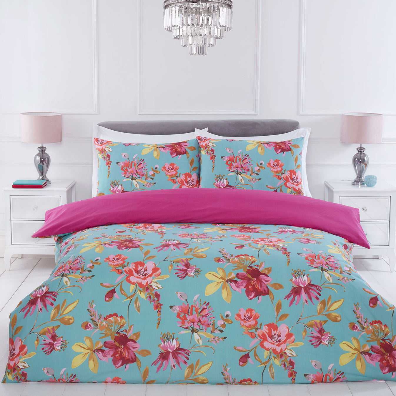 Lara Aqua Bright Floral Duvet Set Julian Charles Home