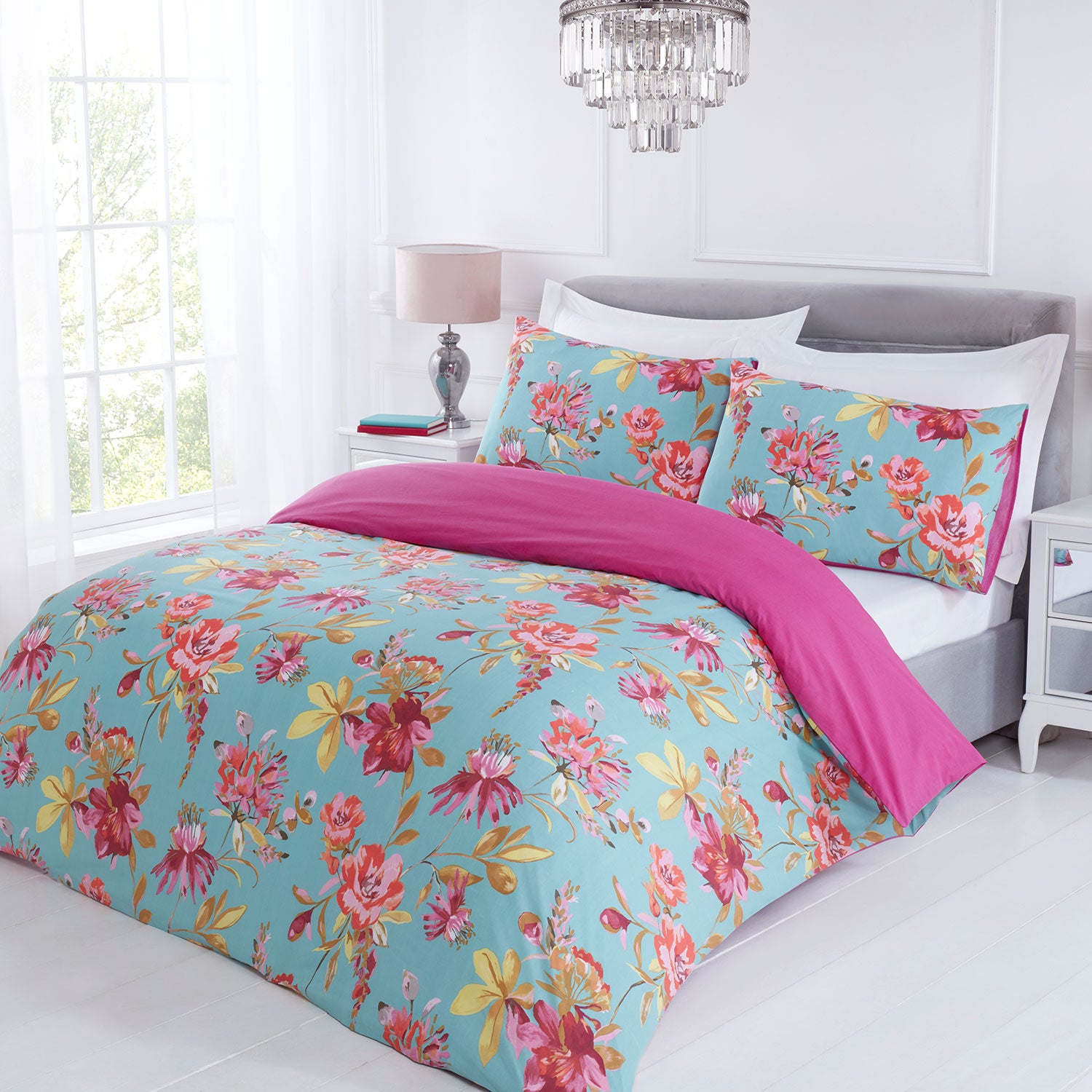 Lara Aqua Bright Floral Duvet Set Julian Charles Home