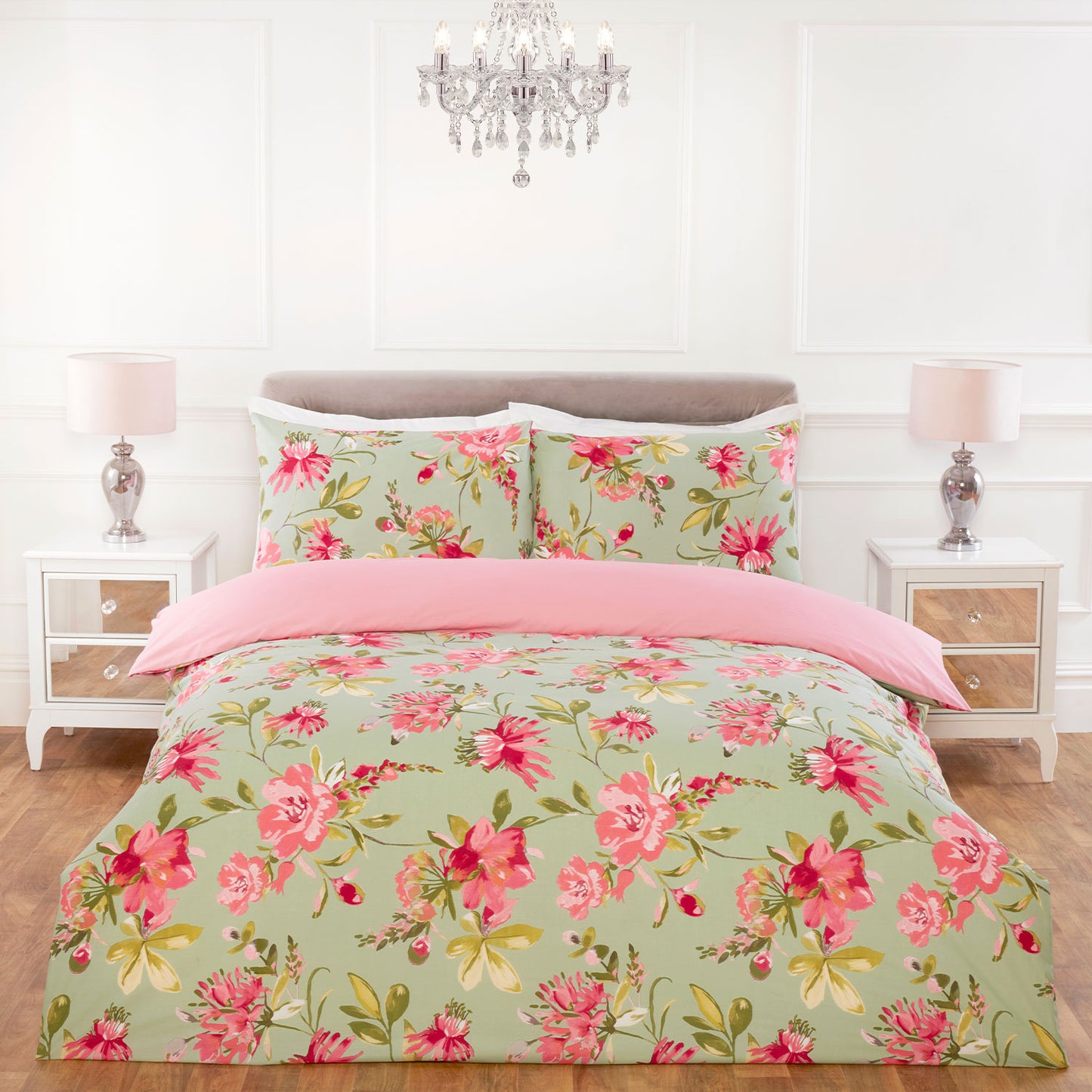 Lara Sage Floral Reversible Duvet Set