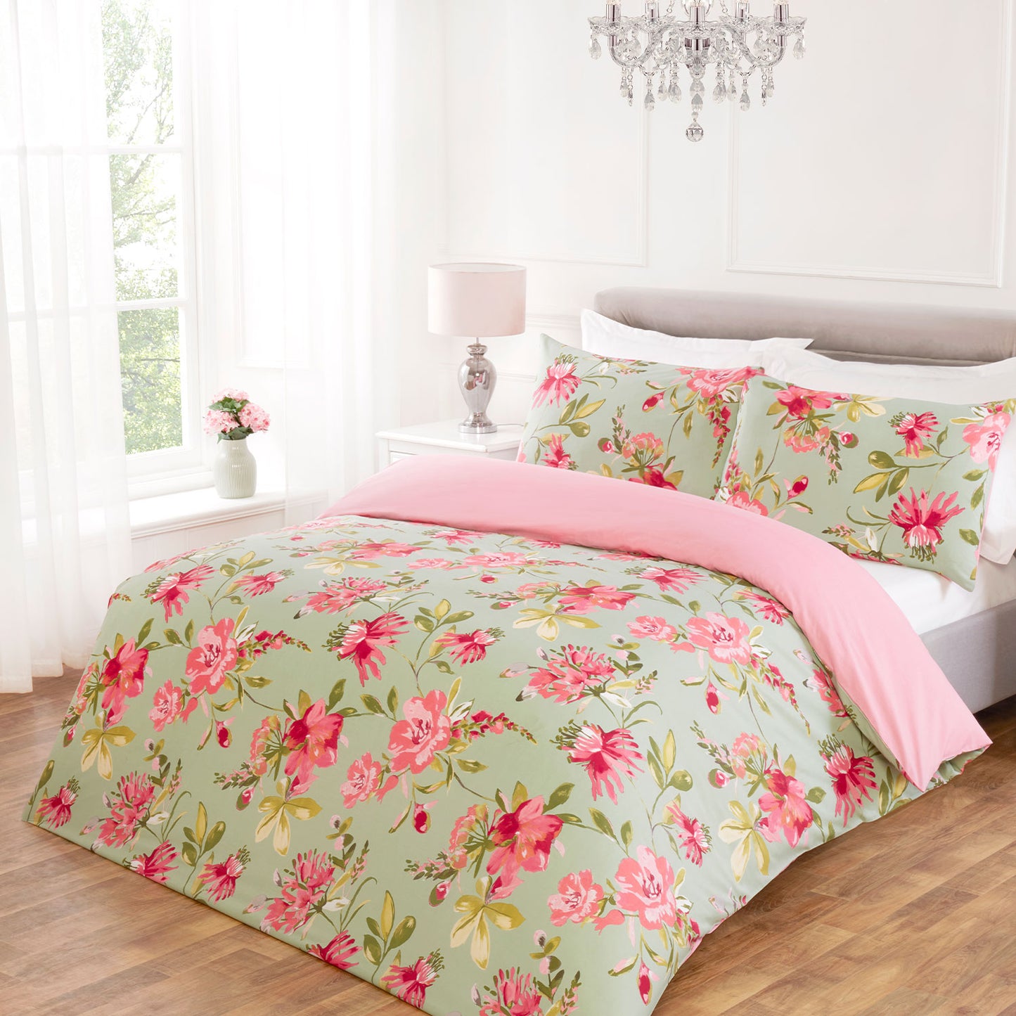 Lara Sage Floral Reversible Duvet Set