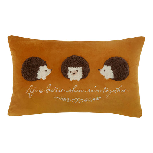 Hedgehog Better Together Ochre Applique Cushion (30cm x 50cm)