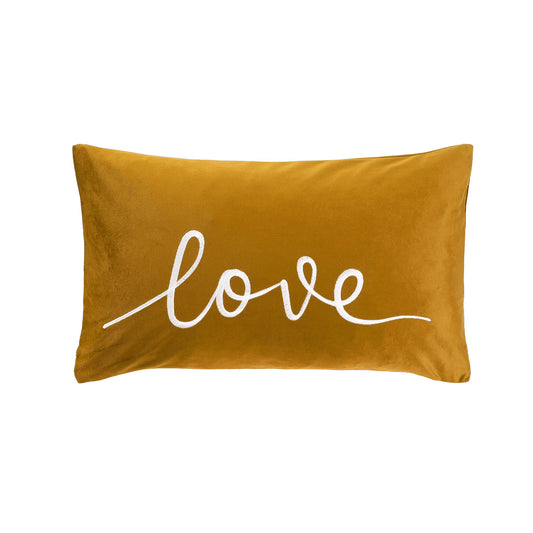 Love Ochre Yellow Velvet Cushion (30cm x 50cm)