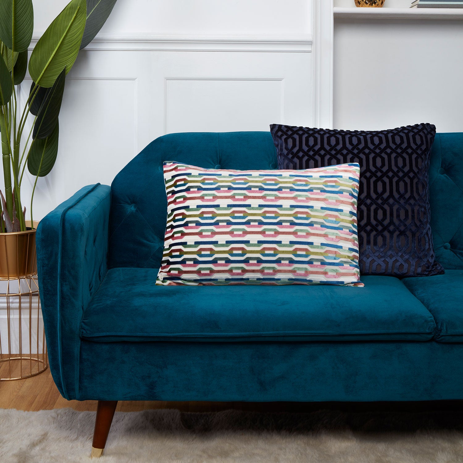 Mayfair Navy Cut Velvet Large Cushion (55cm x 55cm) – Julian Charles Home